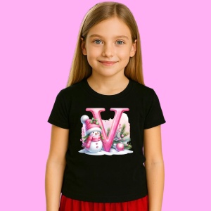 Tricou V Litera Craciun Roz Cu Om De Zapada Fulgi De Zapada, din bumbac 100% Copii | Dama | Barbat - Img 3