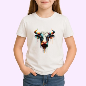 Tricou Vaca alb negru cu culoare arta moderna rustica Copii | Dama | Barbat - Img 4