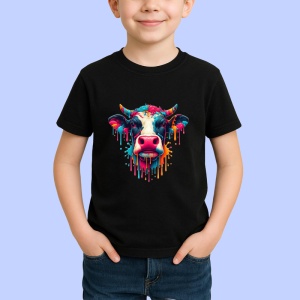 Tricou Vaca alb negru in stil graffiti modern Copii | Dama | Barbat, culoare negru - Img 4