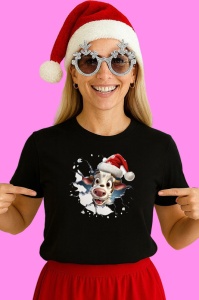Tricou Vaca Cu Fundal Alb Craciun, din bumbac 100% Copii | Dama | Barbat - Img 3