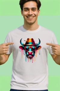 Tricou Vaca cu ochelari si palarie fundal alb Copii | Dama | Barbat - Img 2