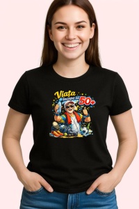 Tricou Viata Incepe La 50 Ani Barbat Bere V1, din bumbac 100%, tricou negru Dama | Barbat - Img 2