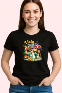 Tricou Viata Incepe La 70 Ani Barbat La Plaja V2, din bumbac 100%, tricou negru Dama | Barbat - Img 2