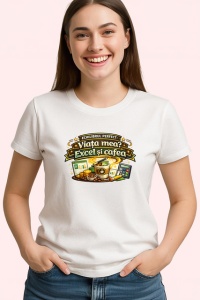 Tricou Viata Mea Excel Si Cafea Contabilitate V1, din bumbac 100% , tricou alb pentru Dama | Barbat - Img 2