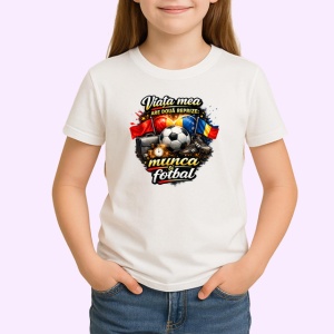 Tricou Viata Mea Munca Fotbal Steag Romania, din bumbac 100% , tricou alb pentru Copii | Dama | Barbat - Img 2