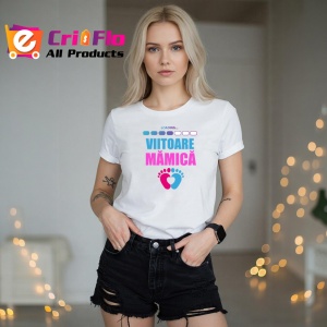 Tricou Viitoare Mamica Loading, din bumbac 100%, tricou alb, Dama | Barbat - Img 2