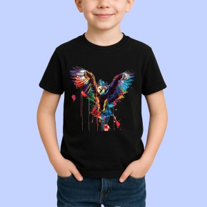 Tricou Vultur cu aripi desfacute fundal alb Copii | Dama | Barbat, culoare negru - Img 4