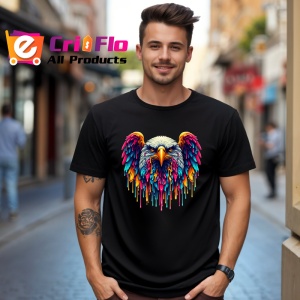 Tricou Vultur cu penaj rosu albastru simbol patriotic graffiti Copii | Dama | Barbat, culoare negru - Img 6