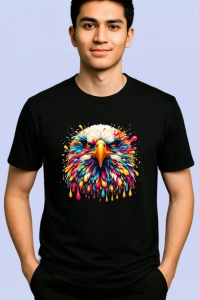 Tricou Vultur realist in culori vibrante fundal alb Copii | Dama | Barbat, culoare negru - Img 2
