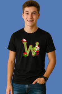 Tricou W Litere Craciun Cu Mos Si Grinch, din bumbac 100% Copii | Dama | Barbat - Img 2