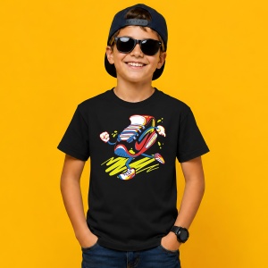 Tricou Walking Sneaker Character Yellow Red Funny Urban Illustration, din bumbac 100%, tricou negru, Copii | Dama | Barbat - Img 3