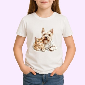 Tricou West Highland White Terrier si pisica portocalie adorabili impreuna Copii | Dama | Barbat Barbat - Img 4