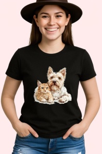 Tricou West Highland White Terrier si pisica portocalie adorabili impreuna Copii | Dama | Barbat Barbat - Img 7