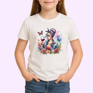 Tricou wine girl butterflies flowers vibe, fata cu vin fluturi si flori, Copii | Dama | Barbat - Img 3