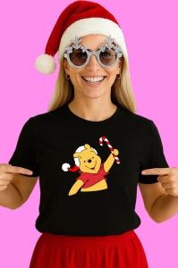 Tricou Winnie Cu Baston Dulce De Craciun, din bumbac 100% Copii | Dama | Barbat - Img 3