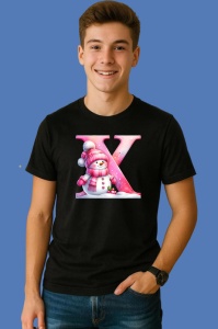 Tricou X Litera Craciun Roz Cu Om De Zapada Fulgi De Zapada, din bumbac 100% Copii | Dama | Barbat - Img 2