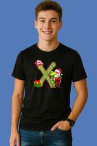 Tricou X Litere Craciun Cu Mos Si Grinch, din bumbac 100% Copii | Dama | Barbat - Img 2