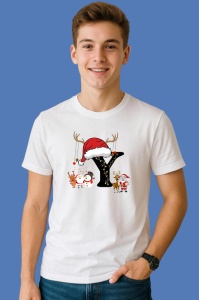Tricou Y Litera Cu Luminite Reni Si Mos Craciun, din bumbac 100% Copii | Dama | Barbat - Img 3