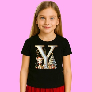 Tricou Y Litere Craciun Cu Ren, Brad, Luminite Si Cadouri, din bumbac 100% Copii | Dama | Barbat