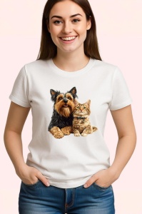Tricou Yorkshire Terrier si pisica roscata prieteni inseparabili Copii | Dama | Barbat Barbat - Img 3