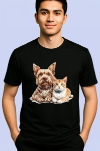 Tricou Yorkshire Terrier si pisica tabby portocalie prietenie naturala Copii | Dama | Barbat Barbat - Img 4