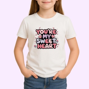 Tricou Youre My Sweet Heart Text Roz Inimi V1, din bumbac 100% , tricou alb pentru Copii | Dama | Barbat