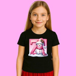 Tricou Z Litera Craciun Roz Cu Om De Zapada Fulgi De Zapada, din bumbac 100% Copii | Dama | Barbat - Img 2