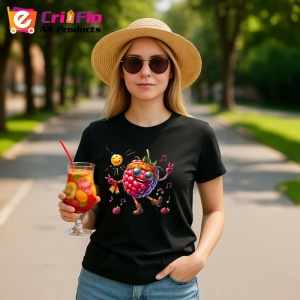 Tricou Zmeura amuzanta de vara dansator la soare, Fructe, Copii | Dama, culoare negru - Img 9