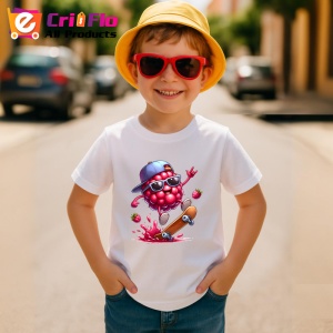 Tricou Zmeura amuzanta de vara skateboard, Fructe, Copii | Dama - Img 3