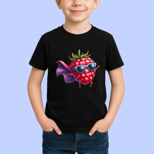 Tricou Zmeura amuzanta de vara supererou, Fructe, Copii | Dama, culoare negru