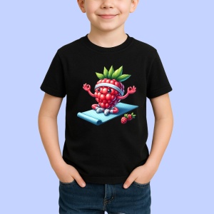 Tricou Zmeura amuzanta de vara yoga, Fructe, Copii | Dama, culoare negru