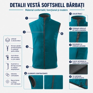 Vestă Bărbați tip Jachetă fără Mâneci Softshell, Elastică și Călduroasă – Vision 517 - Img 2