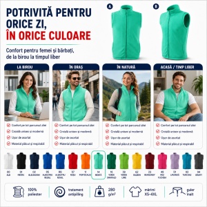 Vestă Polar Fleece Unisex Damă Bărbat Călduroasă cu Fermoar Malfini Next 518 - Img 6