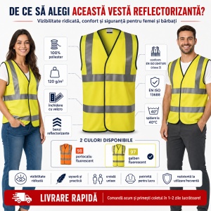 Vestă Reflectorizantă Unisex Bărbat Damă Profesională de Lucru și Semnalizare – HV Bright 9V3 - Img 3