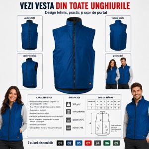 Vestă Unisex Bărbat Damă tip Jachetă fără Mâneci, Călduroasă cu Fleece și Fermoar – Body Warmer 509 - Img 9