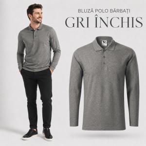 Bluză cu guler polo tip Tommy pentru bărbați, mânecă lungă, 65% bumbac - Img 18