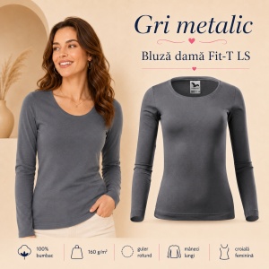 Bluză Damă cu Mânecă Lungă, 100% Bumbac, 169 Fit-T LS, slim fit cambrat – 14 Culori, XS–3XL - Img 17
