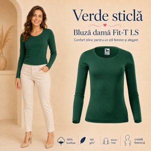 Bluză Damă decoltată din bumbac 100, slim fit cu mânecă lungă - 14 nuanțe - Img 12