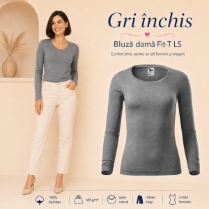 Bluză Damă decoltată din bumbac 100, slim fit cu mânecă lungă - 14 nuanțe - Img 22