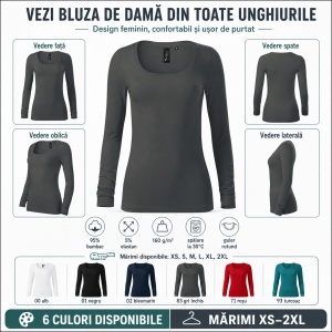 Bluză Damă Malfini Premium Brave 156 – Mânecă Lungă, Slim Fit, 95% Bumbac, 5% Elastan, 160 g/m² - Img 5