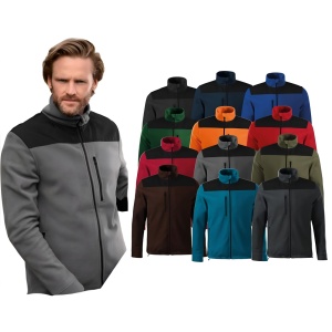 Barbat imbracat in bluza groasa tip jacheta polar calduroasa cu fermoar de culoare gri prezentand culorile disponibile turcoaz, rosu, portocaliu, gri, verde, rosu, albastru