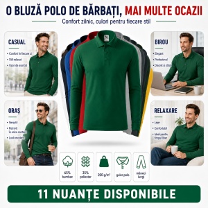 Bluză polo bărbați Malfini Pique Polo LS 221, mânecă lungă, 65% bumbac, 200 g/m² - Img 8