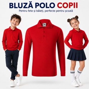 Bluză Polo Copii Malfini cu Mânecă Lungă, 65% Bumbac, Unisex Fete și Băieți, 6–12 Ani, 6 Culori - Img 14
