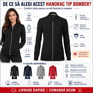 Bluza Premium Damă Tip Bomber cu Fermoar Malfini 454 – 320 g/m² - Img 3