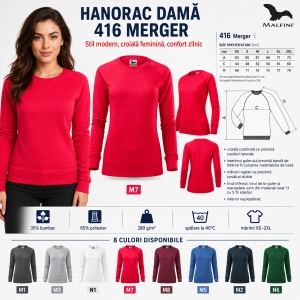 Bluză Simplă Mânecă Lungă Damă tip Hanorac Malfini 416 Merger – 280 g/m² - Img 7