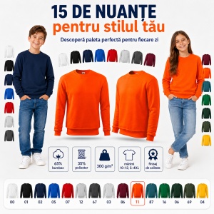 Bluză tip hanorac pentru copii, fără glugă, fete și băieți, 300 g/m²