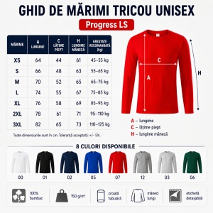 Bluză Tricou Unisex cu Mânecă Lungă Progress LS, 100% Bumbac, 150 g/m², Mărimi XS–3XL - Img 4