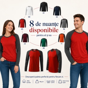Bluză Unisex Damă și Bărbat Rimeck 130 Street LS, Bicoloră, Mâneci Lungi Raglan, 100% Bumbac, 180 g/m², S–4XL - Img 9