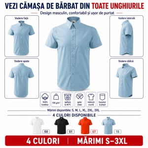 Cămașă bărbați cu mânecă scurtă Malfini 207 Shirt Short Sleeve, 100% bumbac, croială regular fit și buzunar la piept - Img 3