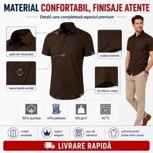 Cămașă bărbați cu mânecă scurtă Malfini Premium 260 Flash, croială cambrată, guler clasic, 60% bumbac și 40% poliester - Img 9